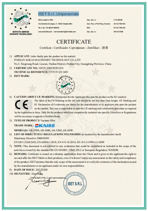 CE - Foshan Aokai Machinery Technology Co., Ltd.