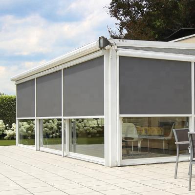 China Modern Windproof Zipper Motor Track White Outdoor Roller Blinds With Rem for sale