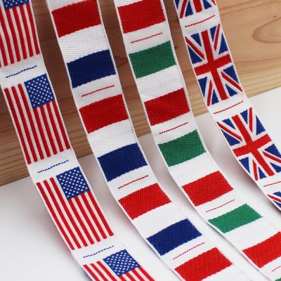 China Custom High Tenacity Jacquard National Flag Ribbon Polyester Country Flag Ribbon for sale