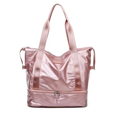 China Multifunctional Pink Sling Matte Fabric Waterproof Sports Gym Fleece Travel Tote Handbag Bag With Shoe Compartment Zipper Pocket for sale