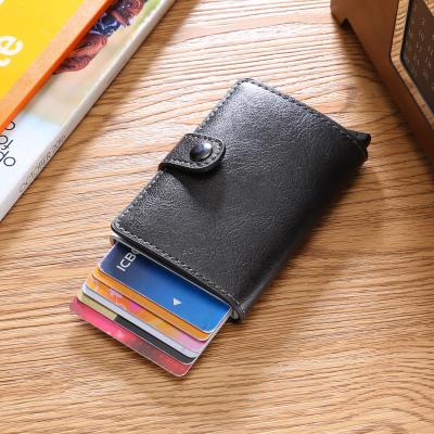 China New RFID Women Men Credit Bank Card Holder Fashion Aluminum Alloy Mini Wallet Brand Pu Purse Smart Business Casual With Buckle Buttons for sale