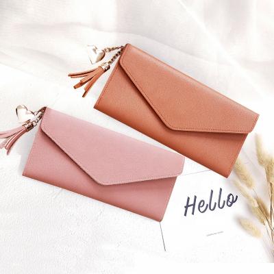 China Waterproof 17 Colors Women Ladies Love Leather Tassel Rivet Business Wallet Hippie Credit Card ID Holders Inserts Coin Purse Wallet for sale