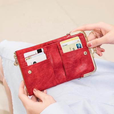 China Multifunctional Colorful Leather Organizer Folding Waterproof Case Bag Wallet Document Card Holder Retro Women Clip Ladies Girls for sale