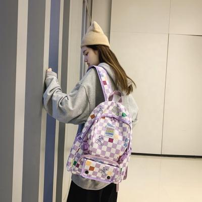 China New Ulzzang Style Color Cute Japanese Fashion Anti-theft Plaid Teenage Large Capacity Female Children Messenger School Bag Backpack for sale