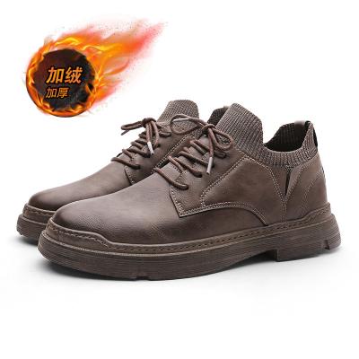 China Round Ankle Style Winter Leather Outdoor Boots For Men's Black Warm Plush Thick Warm Men's Shoes for sale