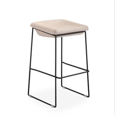 China High Contemporary Stainless Steel Metal Fabric Back Bar Stool With Metal Legs for sale