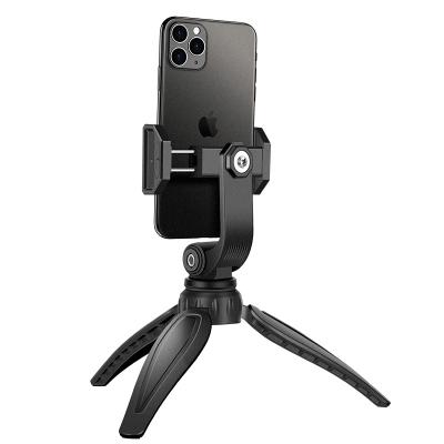 China Protable Tripod Mini Tripod Holder Clip Stand Universal Desktop Phone Holder For Mobile Phone for sale