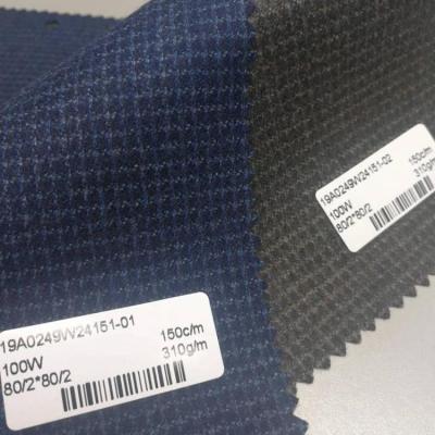 China 100% Woolen Anti-Static Fancy Direct Factory Supply Small Plaid Small Plaid Worsted Fabric 100% Blue Gray for sale