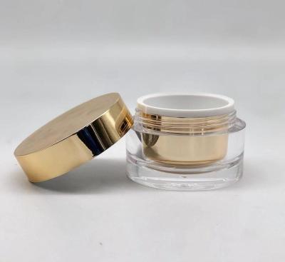 China Skin Care Rose Gold Cream Capand Mounted Gold Inner Bowl Round Acrylic Cosmetic Jar for sale