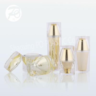 China Household Products Luxury Diamond Shaped Acrylic High Set Lotion Pump Bottles And Cosmetic Cream Jars for sale