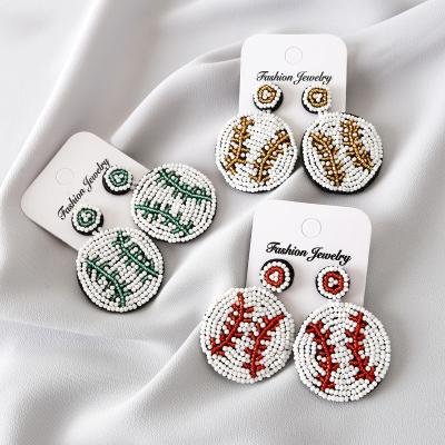 China 2022 TRENDY New Design Baseball Pattern Seed Beaded Earrings Fashion Retro Rice Beads Earring Handmade Beaded Earrings Festival Jewelry for sale