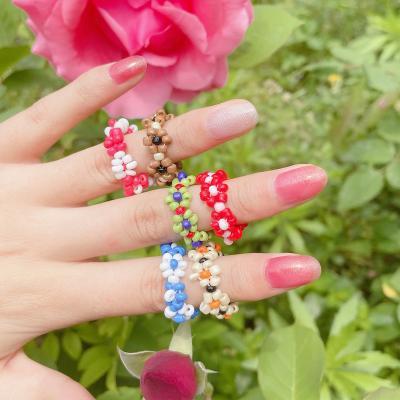 China Fine BOHEMIA Jewelry Rings Boho Colorful Handmade Women Small Daisy Flower Beaded Rings For 10 Colors Seed Beads Stretch Rings Jewelry for sale