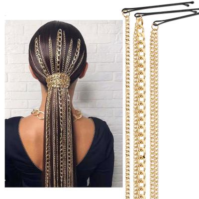 China Fashion Dvacaman 2021 Fashion Wig Extension Gold Plated Hair Chains Accessories Hair Clip Tassel Hair Clip Chain Head Jewelry for sale