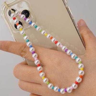 China Phone Chain Dvacaman Fashion Korean Mobile Chain Bead Holder Colorful Beaded Phone Strap Charm Summer Handmade Anti-lost Wrist Phone Chain for sale