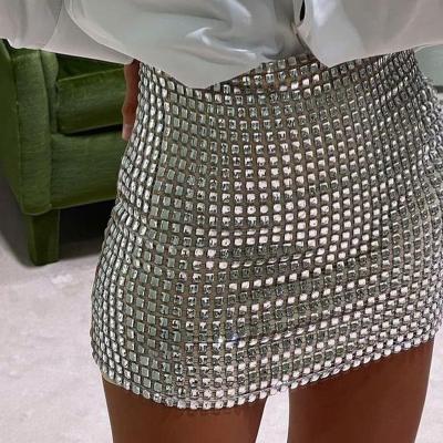 China Bodycon Mini Skirts Shiny Rhinestone Hip Wrap Skirt Women Dress Women New Arrivals Mini Skirt Breathable Sexy Solid Color Shorts 2022 for sale