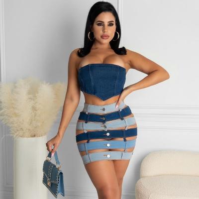 China Wholesale 2022 New Arrivals Breathable Women's Clothing High Waist Jeans Skirt Patchwork Leather Denim Skirts Women Jeans Mini Skirt for sale