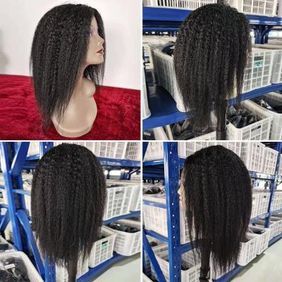 China Remy Glueless Virgin Full Curly T Piece Straight Kinky Curly Hair Extension Peruvian Raw Hair Lace Frontal Wigs 40 Inch for sale