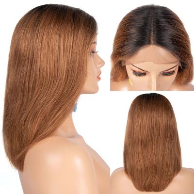 China Good Quality Remy Body Wave Lead With Baby Hair Brazilian 13x4 Lace Frontal Half Pixie Two Tone Colored Virgin Hair Wig for sale