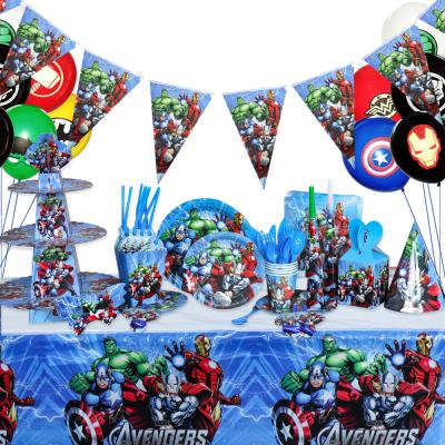 China Avenger League Birthday Party Theme Party Decoration PAPER Set Store, Flag Knife and Fork Spoon for sale