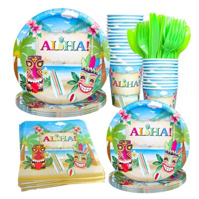 China Summer Carnival Party Hawaii Theme Paper Birthday Party Set Tableware Paper Plate Disposable Paper Cup for sale