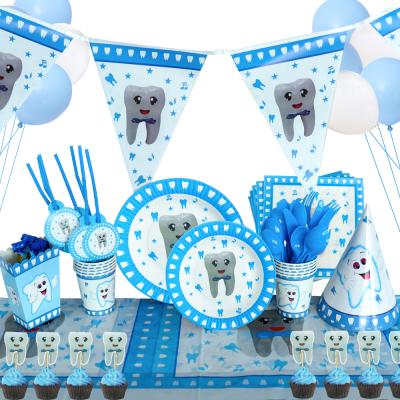 China Blue Teeth Theme Birthday Party Decoration Shop Paper Cup Tableware Set BOY BIRTHDAY PAPER Products for sale