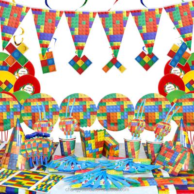 China White Cardboard Birthday Party 8 Pieces Combination Party Tableware Set Supplies Store Straw Fork Flag Tablecloth Paper Cup Triangular Paper for sale