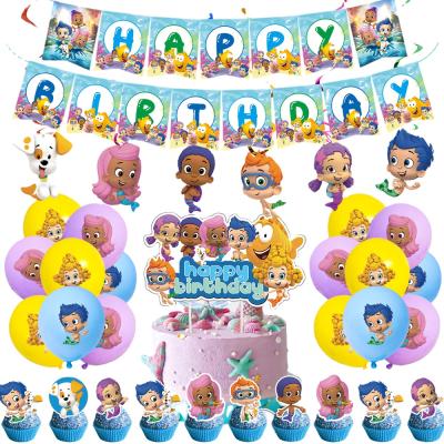 China Festival Decoration Bubble Fish Children's Birthday Party Background Flag Pulling Birthday Flag Inserting Balloon Paper Cup Flag Insert for sale