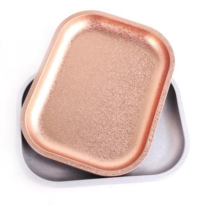 China 2020 Eco-friendly Van New Custom Wholesale Rose Gold Gold Plated Metal Tin Rolling Food Serving Tray for sale