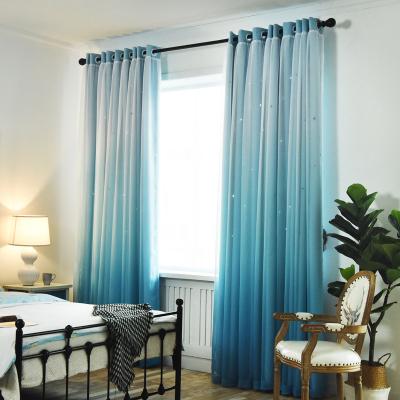 China 2020 New Design Double Layer Lance Hollow-Out Star Gradient Insulated Korean Sheer Curtain Fabric Window for sale