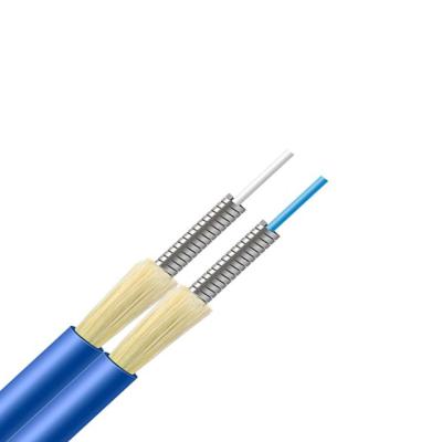 China FTTH FTTB FTTX Networking Steel Pipe Indoor Sprial Armored Duplex Flat Fiber Optic Cable for sale