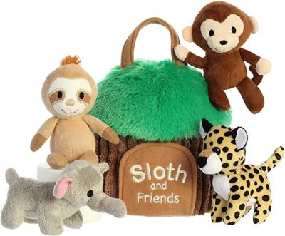 China Lovely gift design cute plush sloth and friends toy set kawaii sloth and treehouse stuffed friends animal set for sale