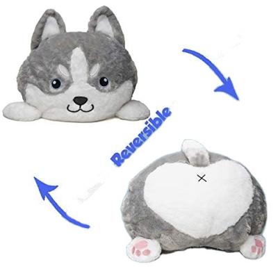 China Soft Chewable Husky Cushion Stuffed Cuddly Plush Reversible Husky Toy Butt Pillow Lovely Gift for sale