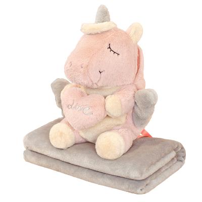 China Lovely Gift Cute Design Unicorn Plush Backpack and Blanket Custom Pink Plush Stuffed Unicorn Blanket Wholesale for sale