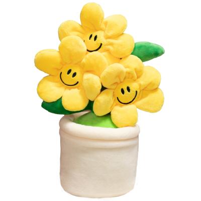 China New Arrival Multi Colors Cute Sunflower Plush Toy Plant Home Decor Smile Wholesale Stuffed Sunflower Toys With Removable Flowerpot for sale