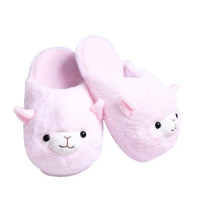 China Fashion Trend Free Sample Cute Alpaca Plush Animals Indoor Slippers Women Kids Warm Winter Rainbow Alpaca Plush Slippers With Anti Slippery Sole slippage for sale