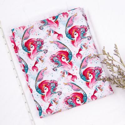 China Beautiful Custom Pretty Soft Antistatic Digital Reactive 100% Cotton Woven Poplin Fabric Mermaid Pattern Textile Printing For Baby for sale