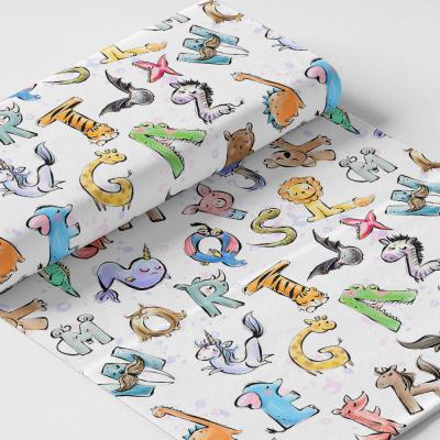 China Letters Printing Poplin Digital Cotton Fabric Anti Pill Softened Hand Feeling Pattern Good For Baby for sale