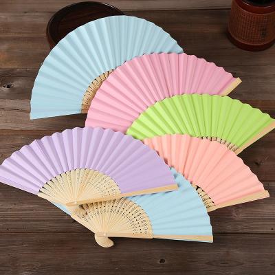 China Plain for DIY painting or writing Wholesale Custom Printed Logo Folding bamboo handfan rib Wedding wooden Hand Held white paper fans for sale