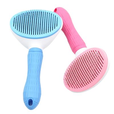 China Sustainable Dog and cat hair one key remove hair comb pet massage shedding dog brush remover grooming pet hair brush for sale