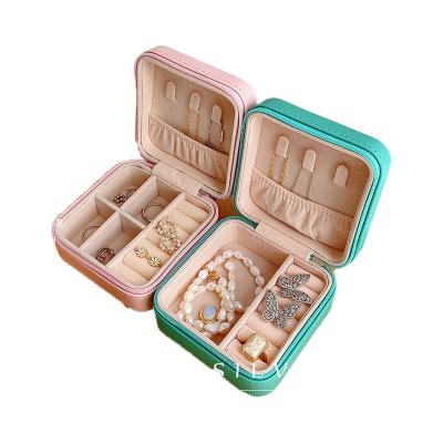 China Custom logo Women Girls Earrings Ear Stud Box Organizer Portable Jewelry Storage Case PU Leather Small Travel Jewelry Boxes YY133 for sale