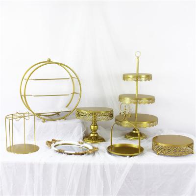 China Luxurious Golden Refreshment Rack Plated Storage Rack Cake Stand Gold Dessert Cakes Display Iron Cake Tools Various Shapes Various shapes for sale