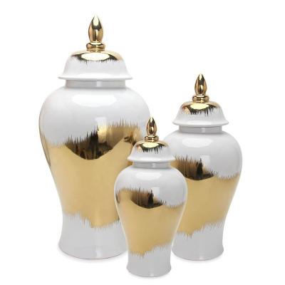 China Art Deco Nordic Modern Style Home Decoration White Ceramic White and Gold Ginger Jar for sale