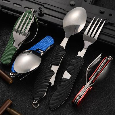 China Sustainable Camping Stainless Steel Cutlery Travel cutlery Functional Utensil Outdoor Spoon Fork Knife Foldable cutlery set for sale