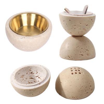 China Indian Incense Natural Travertine incense burner Sphere Holder Stone Wood Burner Holder Marble Incense Burner Incense Holder for sale