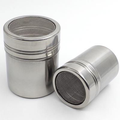 China Modern Stainless Steel Chocolate Pepper Shaker Sugar Cocoa Flour Duster Coffee Latte Cappuccino Mesh Sifter Powder Shaker for sale