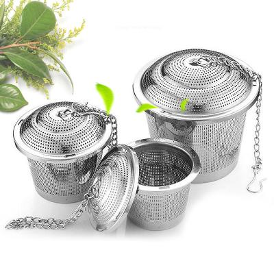 China Sustainable Factory Wholesale Fine Mesh Silver Stainless Steel Tea Strainer Basket With Chain for sale