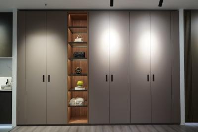 China Modern Solid Wood Wardrobe with Bag Display Rack and LED Lighting for sale