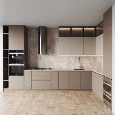 China Modern EB Kitchen Cabinets Beige Wooden Cabinets Kitchen Storage System for sale