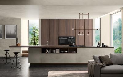 China Tailored Wood Grain Kitchen Cabinets Wood Veneer Walnut Color Kitchen Cabinets for sale