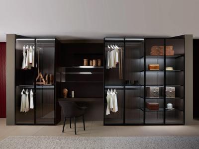 China Bespoke Modern PET Wardrobe with Vanity Table Custom Bedroom Closet for sale